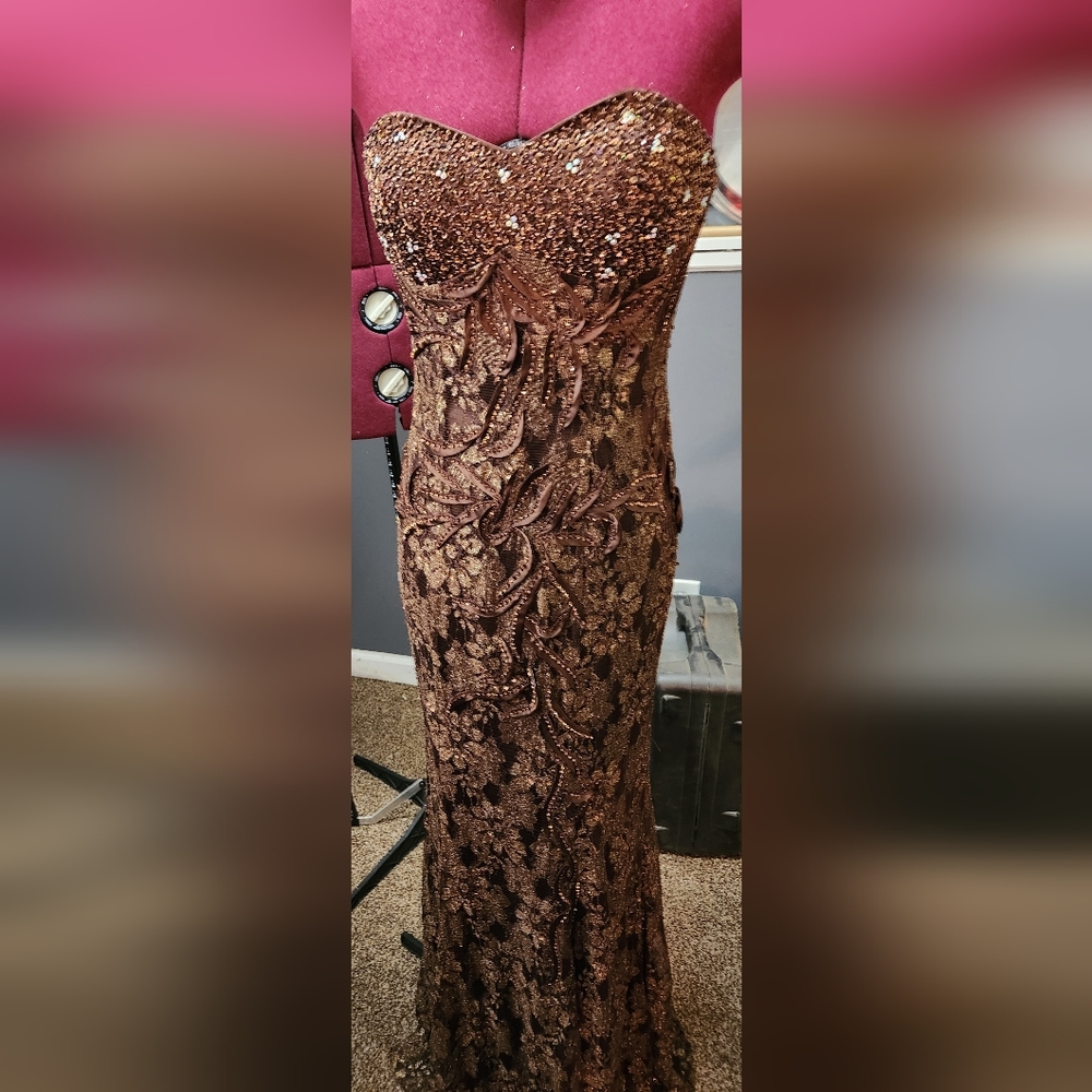Chocolate lace and sequin gown